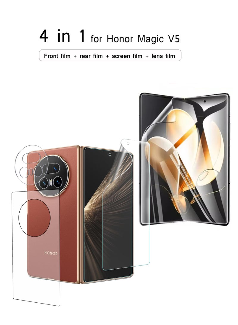 4 in 1 Screen Protector for Honor Magic V5 [Not Glass] Glass Camera Lens Protector, Fingerprint Unlock Flexible TPU Film, Easy Installation Screen Protector for Honor Magic V5 - Image 1