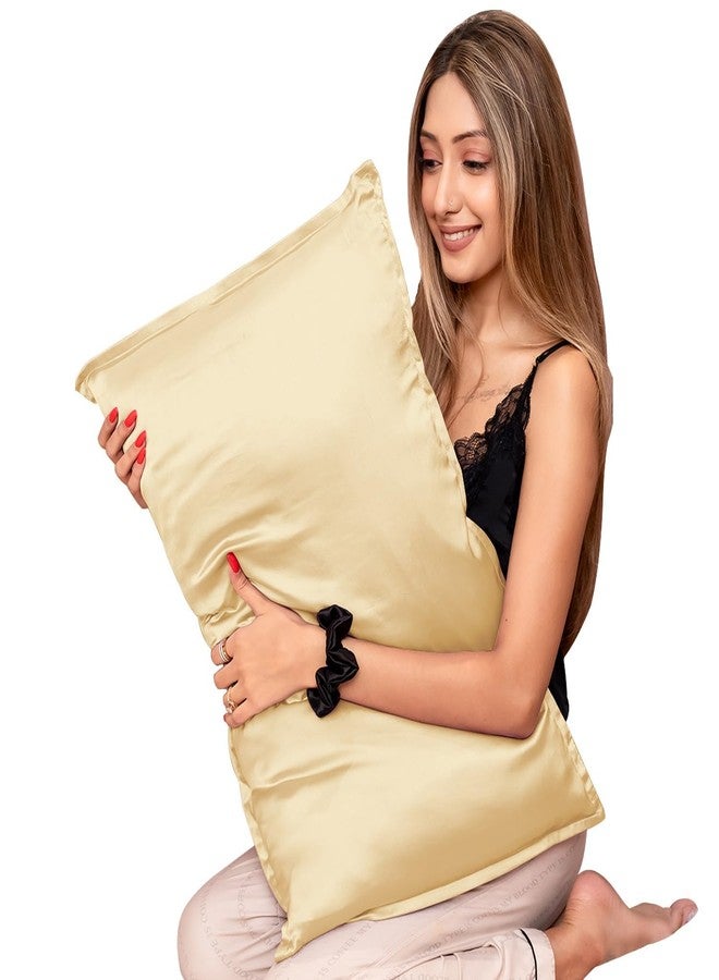 Furbo 100% Pure Mulberry Silk Pillowcases for Hair & Skin | Anti-Acne | Anti-Frizz | Hypoallergenic | Breathable | Cooling | Soft Luxury Pillow Covers – Champagne Gold (Pack of 2 | Standard Size) - Image 1