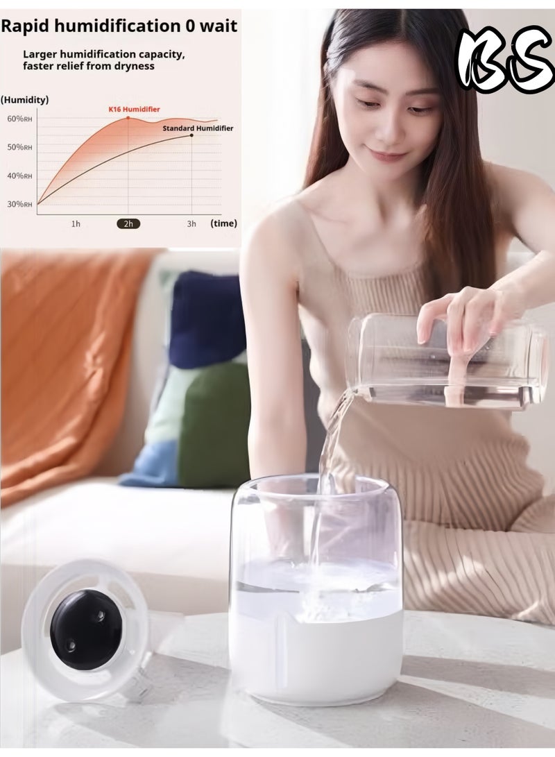 بي إس مرطب هواء سعة 6.8 لتر مع شاشة عرض للرطوبة وإضاءة، ومنقي هواء ومرطب مع فوهتين ووظيفة إضاءة ليلية، وضباب قابل للتعديل، وهادئ، لمدة 20 ساعة - Image 2