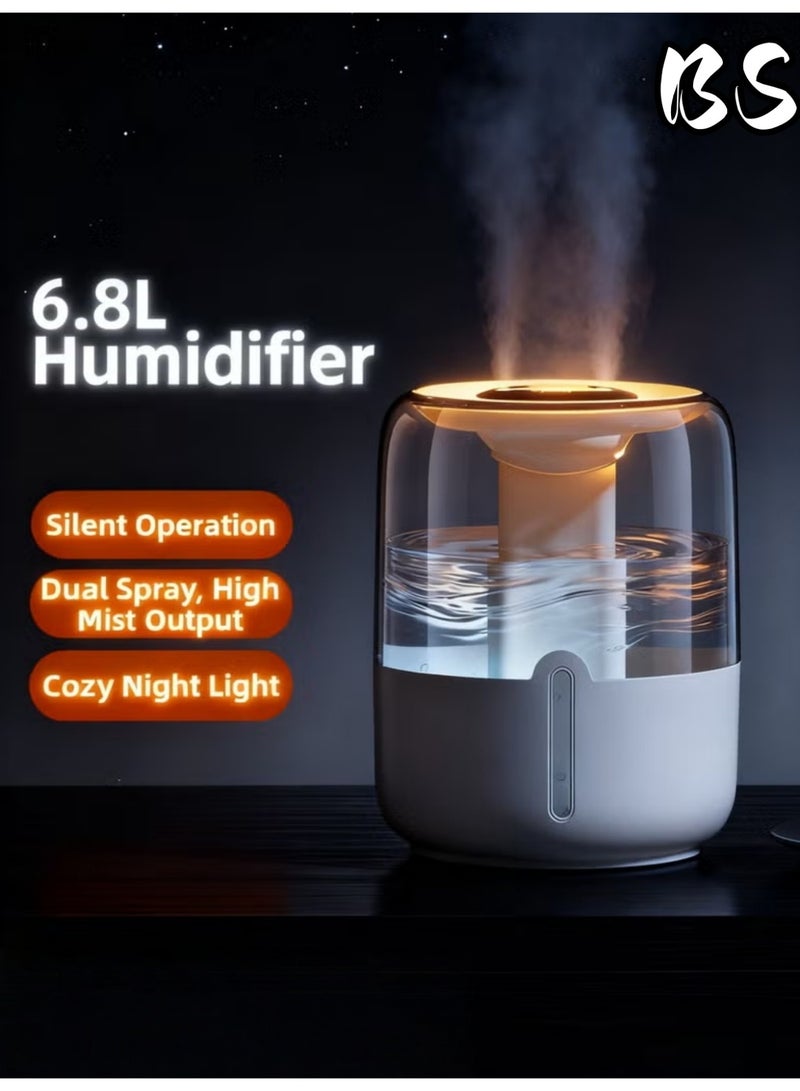 بي إس مرطب هواء سعة 6.8 لتر مع شاشة عرض للرطوبة وإضاءة، ومنقي هواء ومرطب مع فوهتين ووظيفة إضاءة ليلية، وضباب قابل للتعديل، وهادئ، لمدة 20 ساعة - Image 3