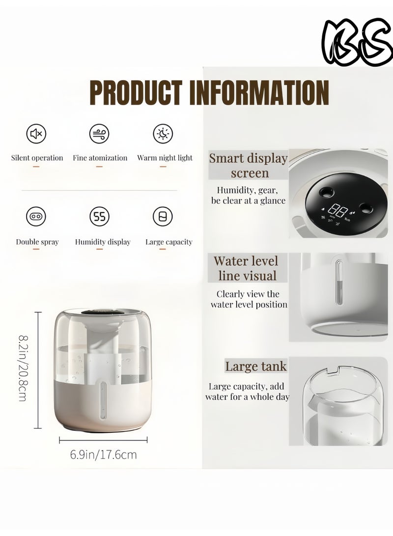 BS Humidifier with Humidity Display and Light , Air Purifier and Humidifier with 2 Nozzles and Night Light Function, Adjustable Mist, Quiet ,20 Hours - Image 5