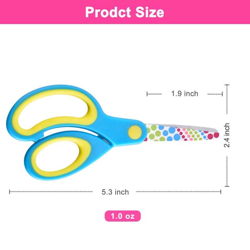 Zicolu Left Handed Kids Scissors, Lefty Safety Toddler Children Scissors, Small Craft Scissors with Blunt Tip - Fun Print Blade, Great for DIY, Arts, Home, School Classroom Use, Assorted Color, 3-Pack - Image 5