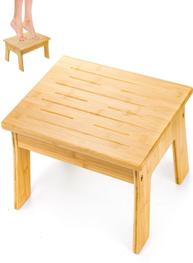 Tlence Wooden Step Stool for Adults, 6.5" Small Bamboo Foot Stool, 300 Lbs Non Slip One Stepping Stool, Short Bed Steps for High Beds and Office Desk - Image 1