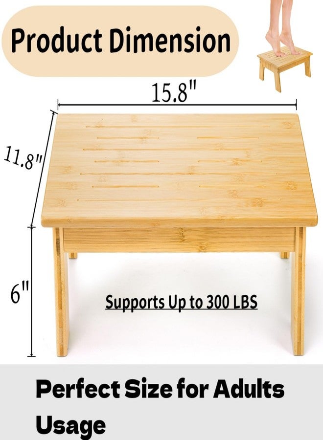 Tlence Wooden Step Stool for Adults, 6.5" Small Bamboo Foot Stool, 300 Lbs Non Slip One Stepping Stool, Short Bed Steps for High Beds and Office Desk - Image 2