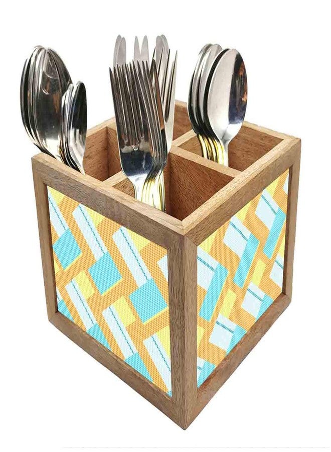 Nutcase Wooden Cutlery Stand Holder Silverware Caddy Spoons Forks Knives Organizer for Dining Table & Kitchen -Made in India-Spoons NOT Included - Fabric with Dark Shade - Image 1