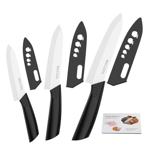 WACOOL Ceramic Knife Set with Sheaths, include 3-Piece: 6-inch Chef's Knife, 5-inch Utility Knife, 4-inch Fruit Paring Knife (Black Handle) - Image 1