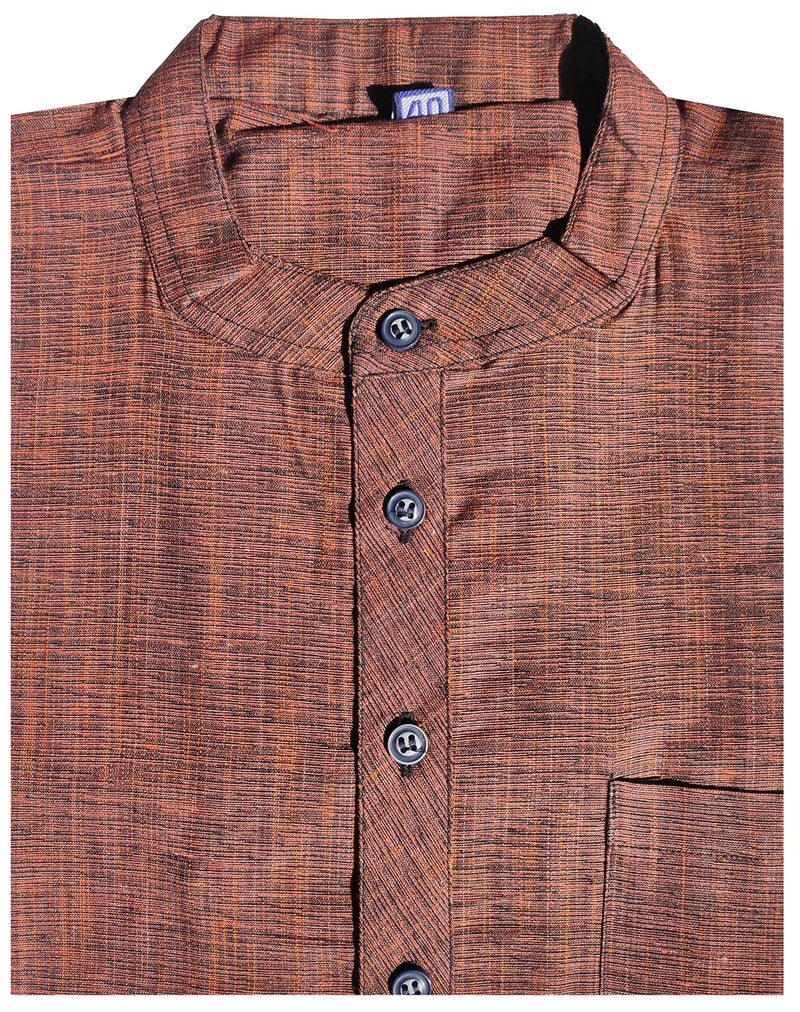 LATEST CHIKAN Men's Cotton Blend Regular Textured Short Kurta Half Sleeves - Casual Ethnic Wear -SK-DBL-O-38 Brown - Image 2