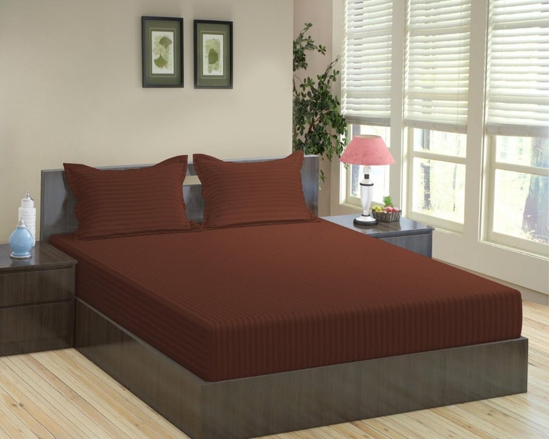 Risita Home Linen Risita Home Linen 100 Cotton 210 TC Satin Stripe King Size Bedsheet with 2 Pillow Covers FadeResistant Soft Cozy Flat Bedspread for King Size Mattress 108 x 108 inch Dark Brown 