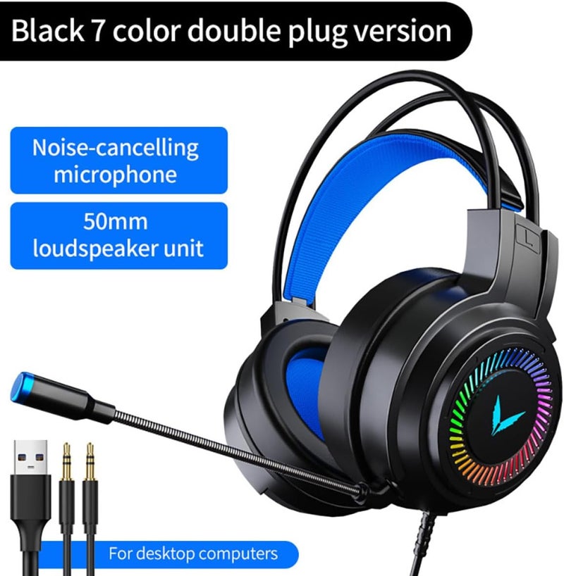 Wired Gaming Headset Over-Ear 7.1 Surround Sound Stereo Headphones with Noise Reduction Microphone for PC Computer, Soft Ear Pads, Black, Suitable for Online Gaming and Travel - Image 3