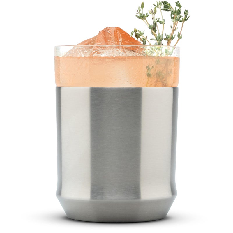 Elevated Craft Hybrid Cocktail Glass Premium Vacuum Insulated Steel Base with Removable Glass Insert  12oz Rocks Glass Double Old Fashioned Lowball for Margaritas Bourbon Whiskey  Steel