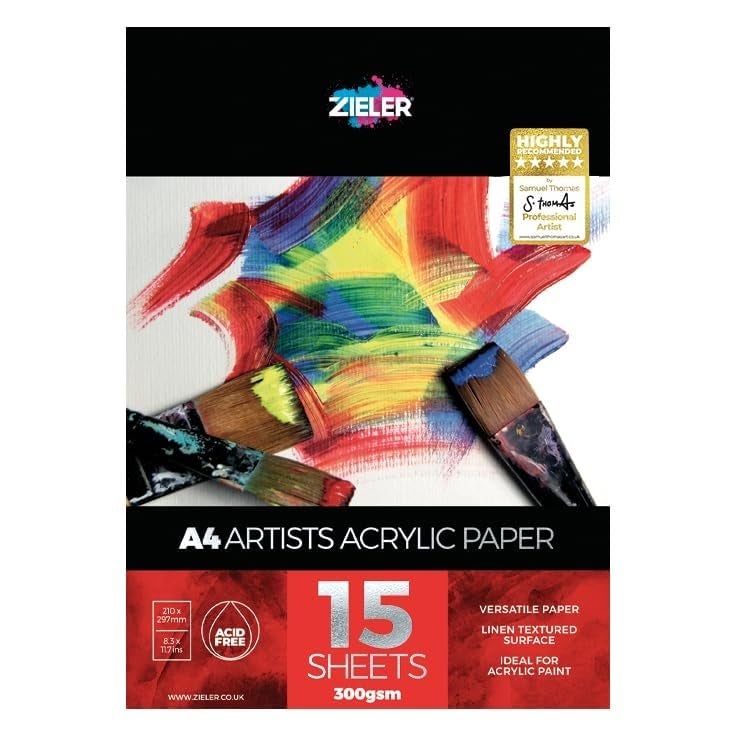 Acrylic Painting Pad  300gsm 15 Sheets  by Zieler Linen Textured Surface  Acid Free Ideal for Acrylic Painting A4