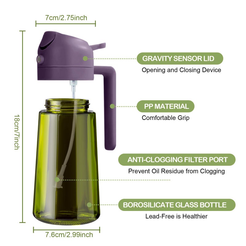 ‎YARRAMATE YARRAMATE 16oz/470ml Dark Green Oil Sprayer for Cooking with Stickers, Food-grade Premium 2 in 1 Olive Oil Dispenser Bottle for Kitchen Gadgets, Air Fryer, Salad, Frying, BBQ (Purple) - Image 2
