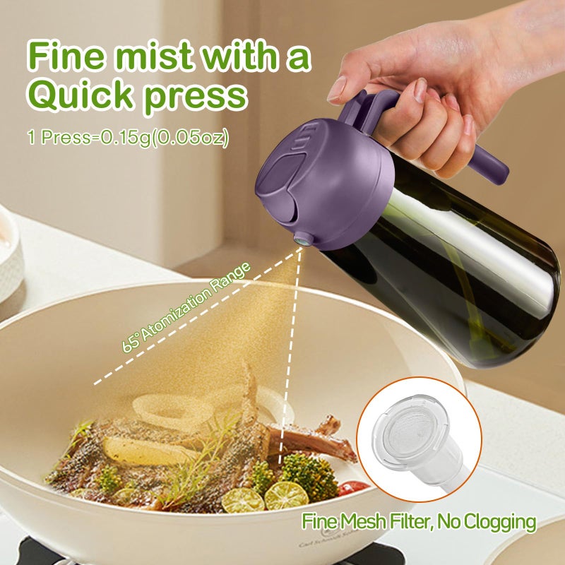 ‎YARRAMATE YARRAMATE 16oz/470ml Dark Green Oil Sprayer for Cooking with Stickers, Food-grade Premium 2 in 1 Olive Oil Dispenser Bottle for Kitchen Gadgets, Air Fryer, Salad, Frying, BBQ (Purple) - Image 5