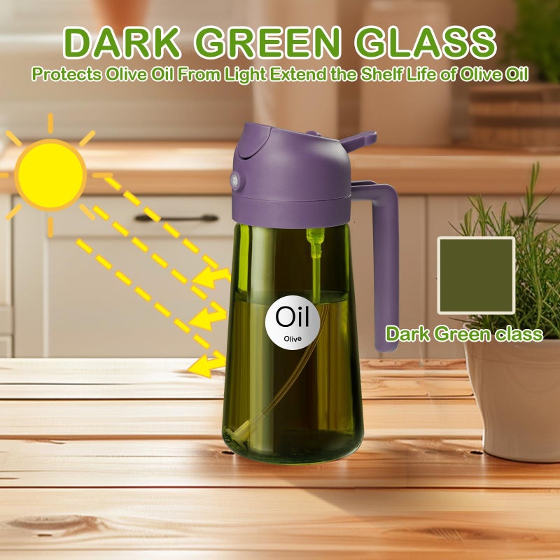 ‎YARRAMATE YARRAMATE 16oz/470ml Dark Green Oil Sprayer for Cooking with Stickers, Food-grade Premium 2 in 1 Olive Oil Dispenser Bottle for Kitchen Gadgets, Air Fryer, Salad, Frying, BBQ (Purple) - Image 3