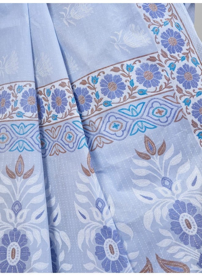 Ratan RATAN Pure Cotton Printed Mulmul Saree for Women with Blouse Piece (BGM-BP-5871_Blue)  - Image 2