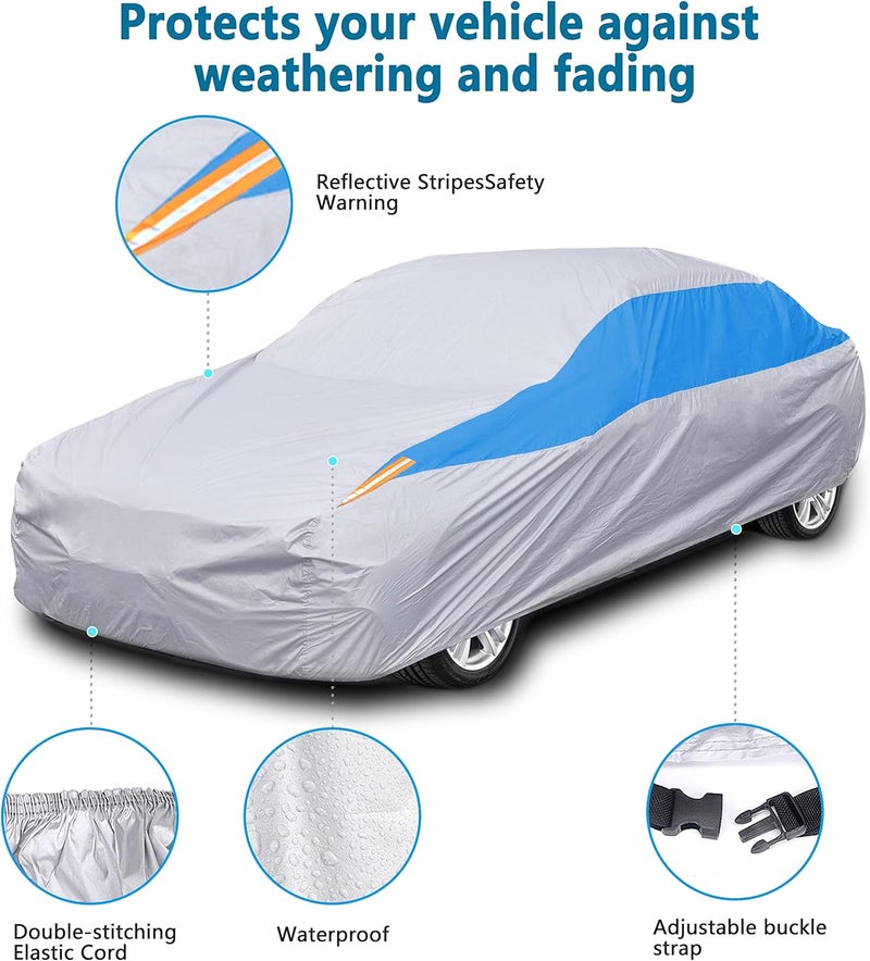 FSGRICH Car Cover, Car Exterior, Waterproof, Anti-UV, Breathable, Dust-, Rain-, Scratch- and Snow-Resistant, Outdoor Use (Silver, 510 x 195 x 175 cm) Multi-use upgraded craftsmanship - Image 2
