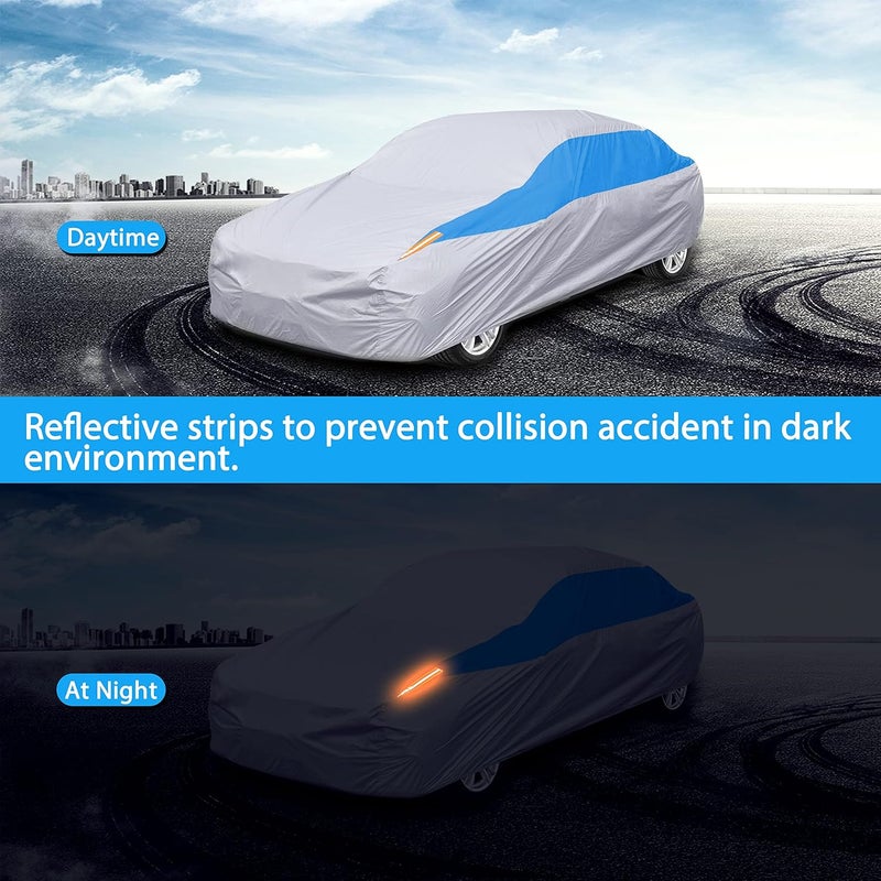 FSGRICH Car Cover, Car Exterior, Waterproof, Anti-UV, Breathable, Dust-, Rain-, Scratch- and Snow-Resistant, Outdoor Use (Silver, 510 x 195 x 175 cm) Multi-use upgraded craftsmanship - Image 4