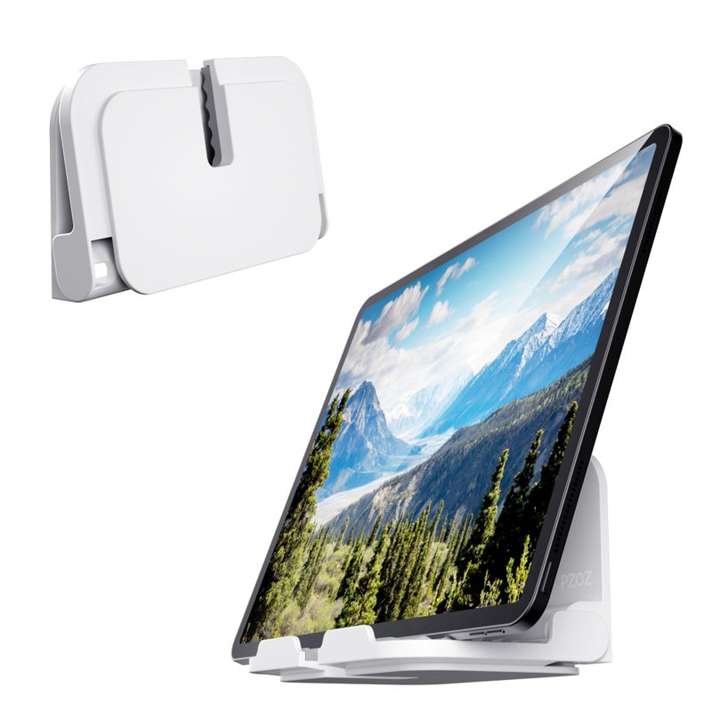 pzoz Wall Mount Cell Phone Holder for Outlet, Foldable Cellphone Stand for Mirror Bathroom Shelf Shower Bedroom Kitchen or Dorm Charging, Compatible with iPhone iPad or Tablet (White) - Image 1