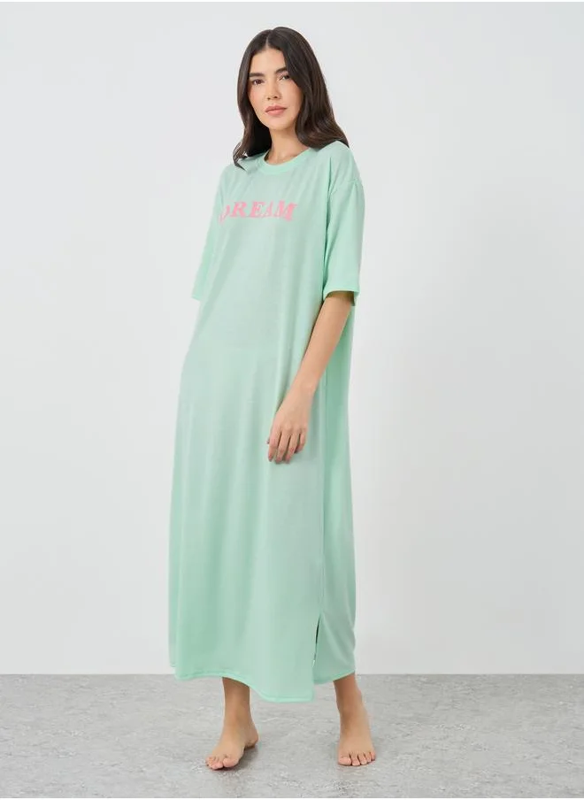 تايك تو Take Two Slogan Print Short Sleeve Midi Nightdress