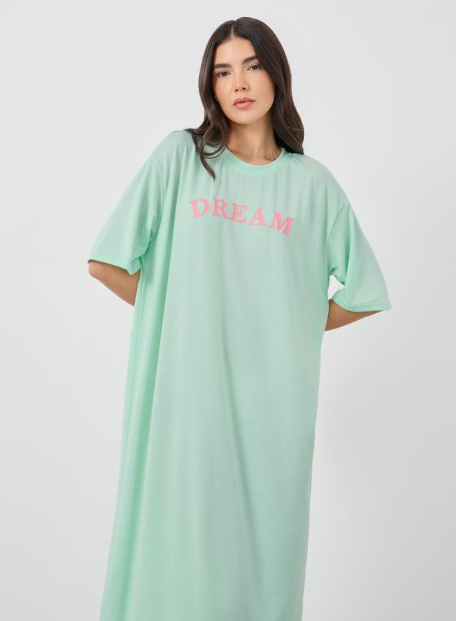 Take Two Styli Slogan Print Short Sleeve Sleep T-Shirt Dress - Image 3