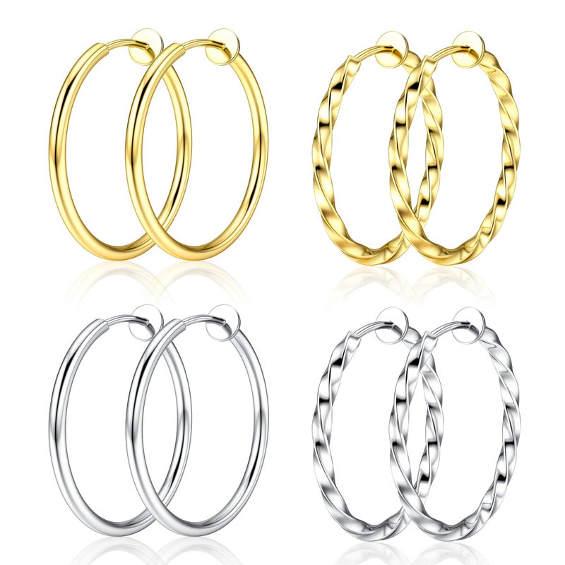 Sanfenly Clip On Hoop Earrings for Women Stainless Steel Clip On Earrings for Women Silver Gold Fake Non Piercing Big Hoop Earrings For Non-Pierced Ears 30MM - Image 1