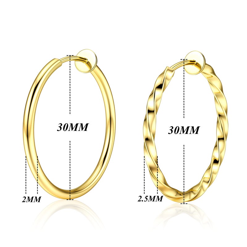 Sanfenly Clip On Hoop Earrings for Women Stainless Steel Clip On Earrings for Women Silver Gold Fake Non Piercing Big Hoop Earrings For Non-Pierced Ears 30MM - Image 5