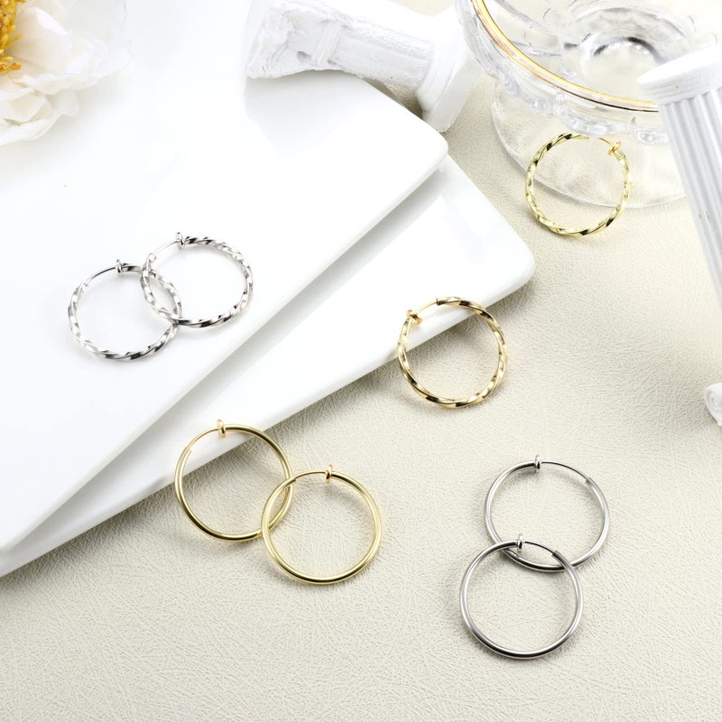 Sanfenly Clip On Hoop Earrings for Women Stainless Steel Clip On Earrings for Women Silver Gold Fake Non Piercing Big Hoop Earrings For Non-Pierced Ears 30MM - Image 2