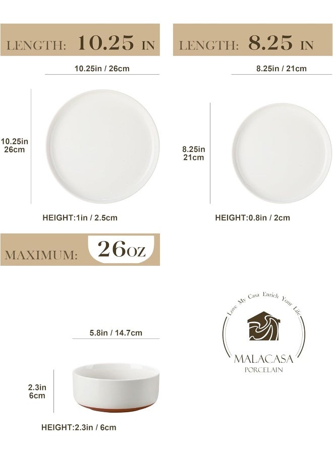 MALACASA Plates and Bowls Sets 18 Pieces Modern Ceramic Dinnerware Set for 6 Kitchen Dinner Set Stoneware Dishware Dishes Set Microwave and Dishwasher Safe White Series TARA - Image 2