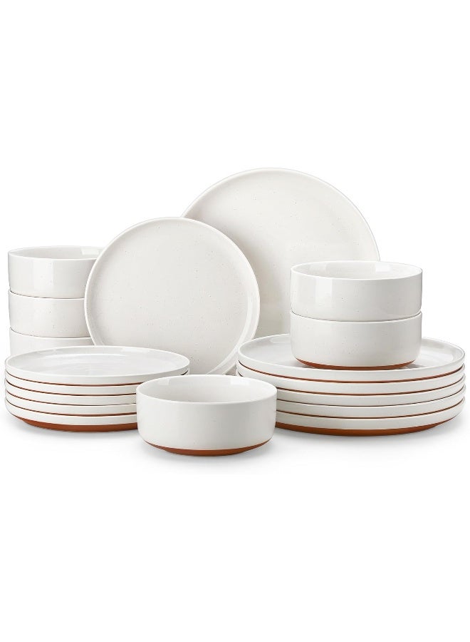 MALACASA Plates and Bowls Sets 18 Pieces Modern Ceramic Dinnerware Set for 6 Kitchen Dinner Set Stoneware Dishware Dishes Set Microwave and Dishwasher Safe White Series TARA - Image 1