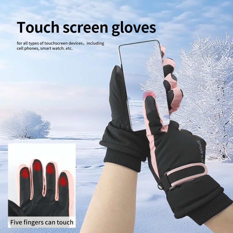 Feelorna Women Winter Ski Gloves, Waterproof Touchscreen Anti-Slip Snowboard Gloves for Skiing Sports (Black Pink) - Image 4