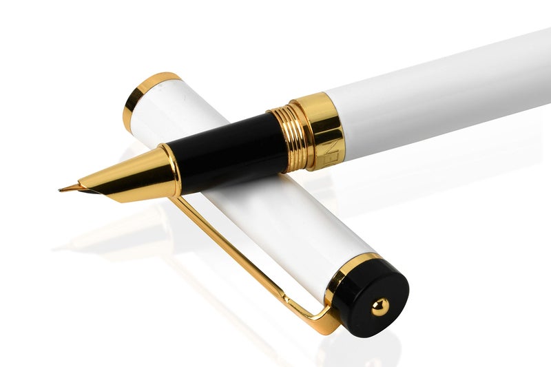 Dryden Designs Fountain Pen - Medium and Fine Nibs | Includes 24 Ink Cartridges and Ink Refill Converter | Calligraphy Pen, Consistent Writing, Smooth Flow - Pearl White. - Image 3