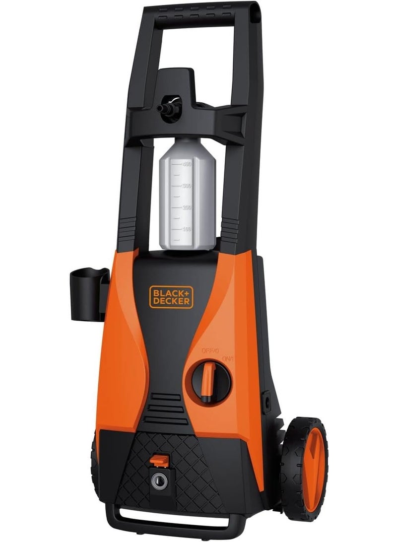 BLACK+DECKER غسالة ضغط، 1400 واط، 1512 PSI، 105 بار أقصى ضغط، خفيفة الوزن، ذاتية التحضير، نظام إيقاف كامل، تشمل الملحقات، تصميم أنيق، صديقة للبيئة - Image 1