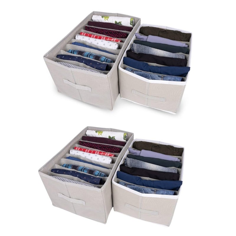 Novanest Cloth Storage Box for Wardrobe 79 Grid Wardrobe Organizer for Storage Clothes Foldable Fabric Dress Organizer Boxes with Handles Stackable Organizer for Jeans Pants Towels Grey Set of 2 - Image 1