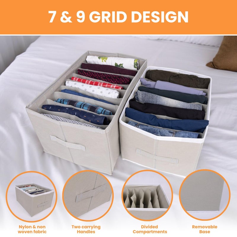 Novanest Cloth Storage Box for Wardrobe 79 Grid Wardrobe Organizer for Storage Clothes Foldable Fabric Dress Organizer Boxes with Handles Stackable Organizer for Jeans Pants Towels Grey Set of 2 - Image 3