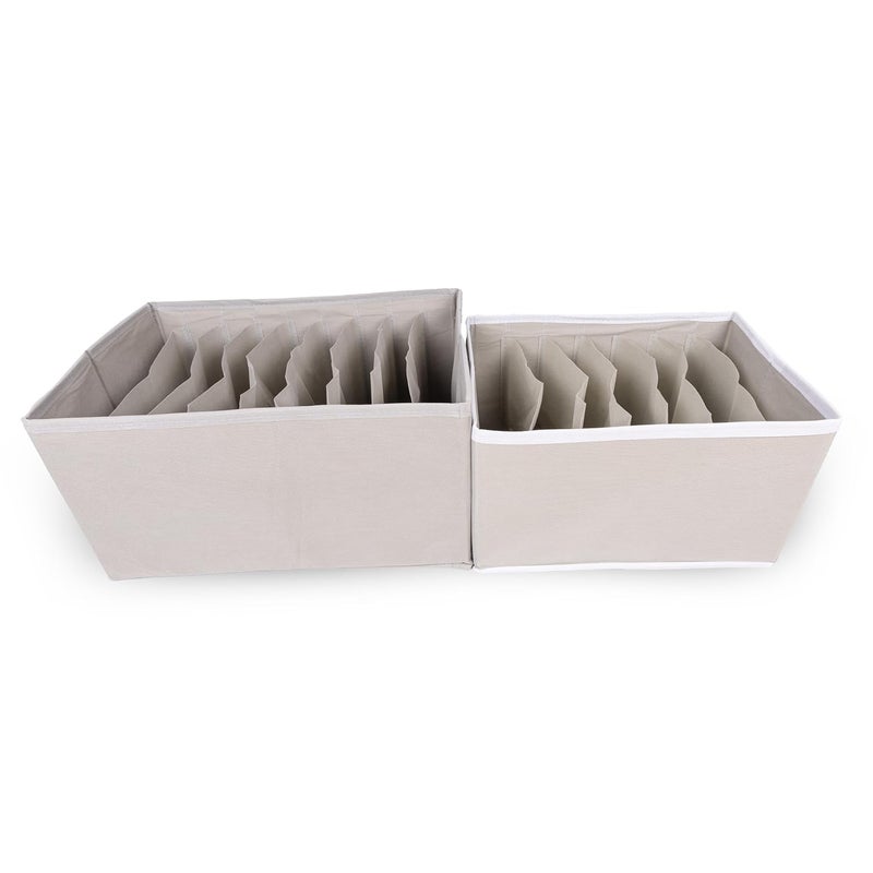 Novanest Cloth Storage Box for Wardrobe 79 Grid Wardrobe Organizer for Storage Clothes Foldable Fabric Dress Organizer Boxes with Handles Stackable Organizer for Jeans Pants Towels Grey Set of 2 - Image 2