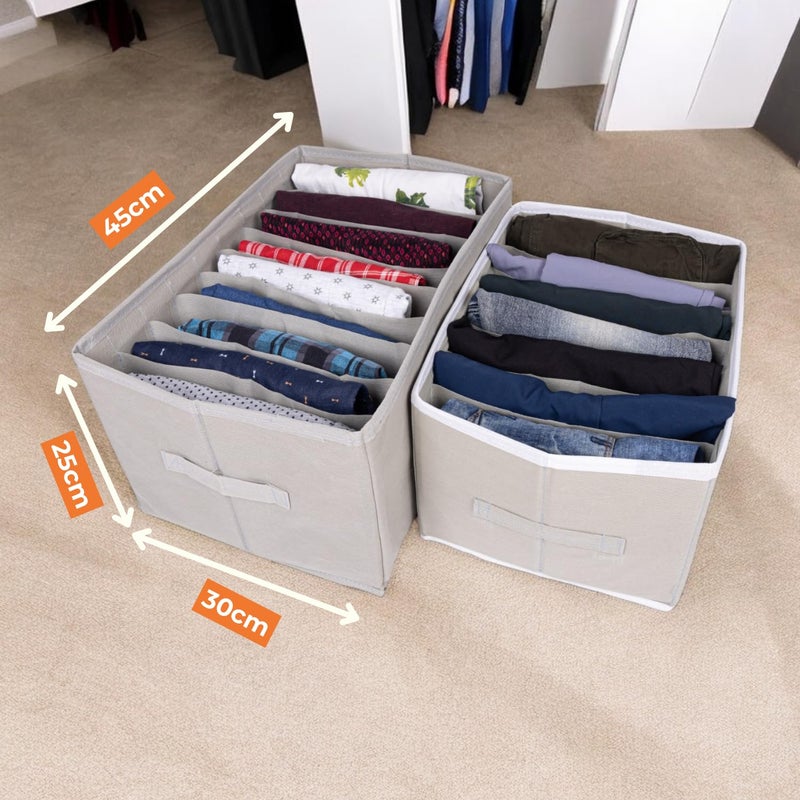 Novanest Cloth Storage Box for Wardrobe 79 Grid Wardrobe Organizer for Storage Clothes Foldable Fabric Dress Organizer Boxes with Handles Stackable Organizer for Jeans Pants Towels Grey Set of 2 - Image 4