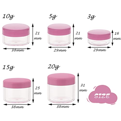 ZEJIA 10pcs Small Travel Containers, Pink Sample Containers with Screw Lids, 5 Size 3/5/10/15/20 Gram Sample Jars with 12pcs Labels and 2pcs Mini Disposable Spatula, Makeup Sample Containers BPA Free - Image 5