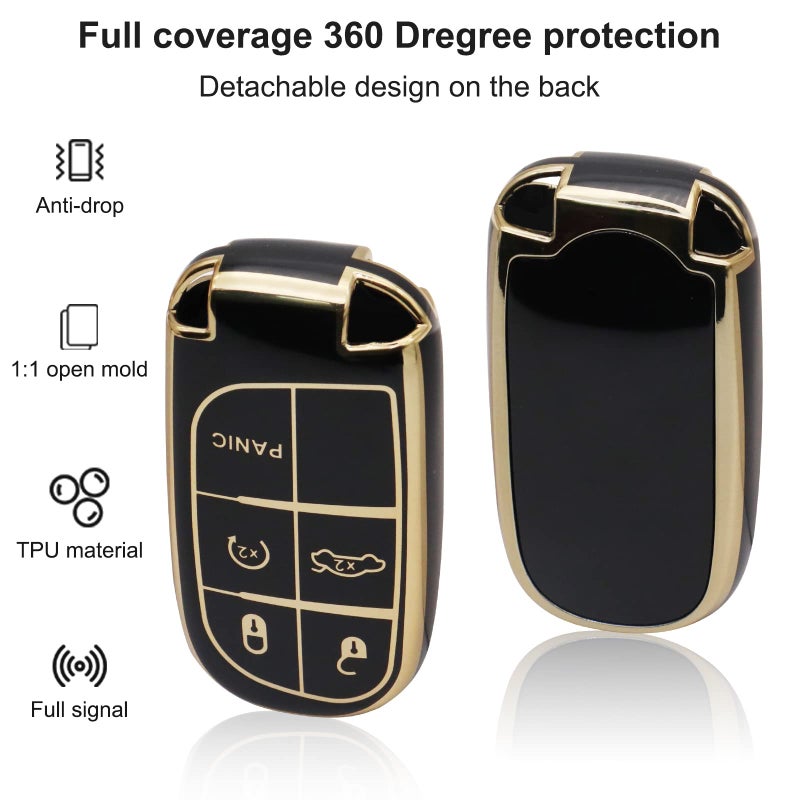 SUNCARACCL for Jeep Key Fob Cover with Leather Keychain, Soft TPU Full Cover Protection Key Case for Grand Cherokee Renegade Dodge Durango Challenger Journey Smart Key - Image 4
