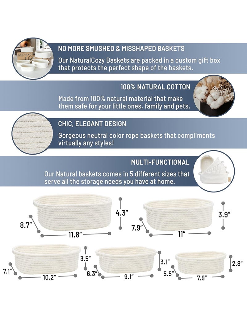 DUNISO 5 Pack Rectangle Storage Basket Set, Natural Cotton Rope Woven Baskets For Organizing, Small Basket, Bathroom Organization Bin, For Storage Sundries, Dog Toy, Cat Toy (White) - Image 2