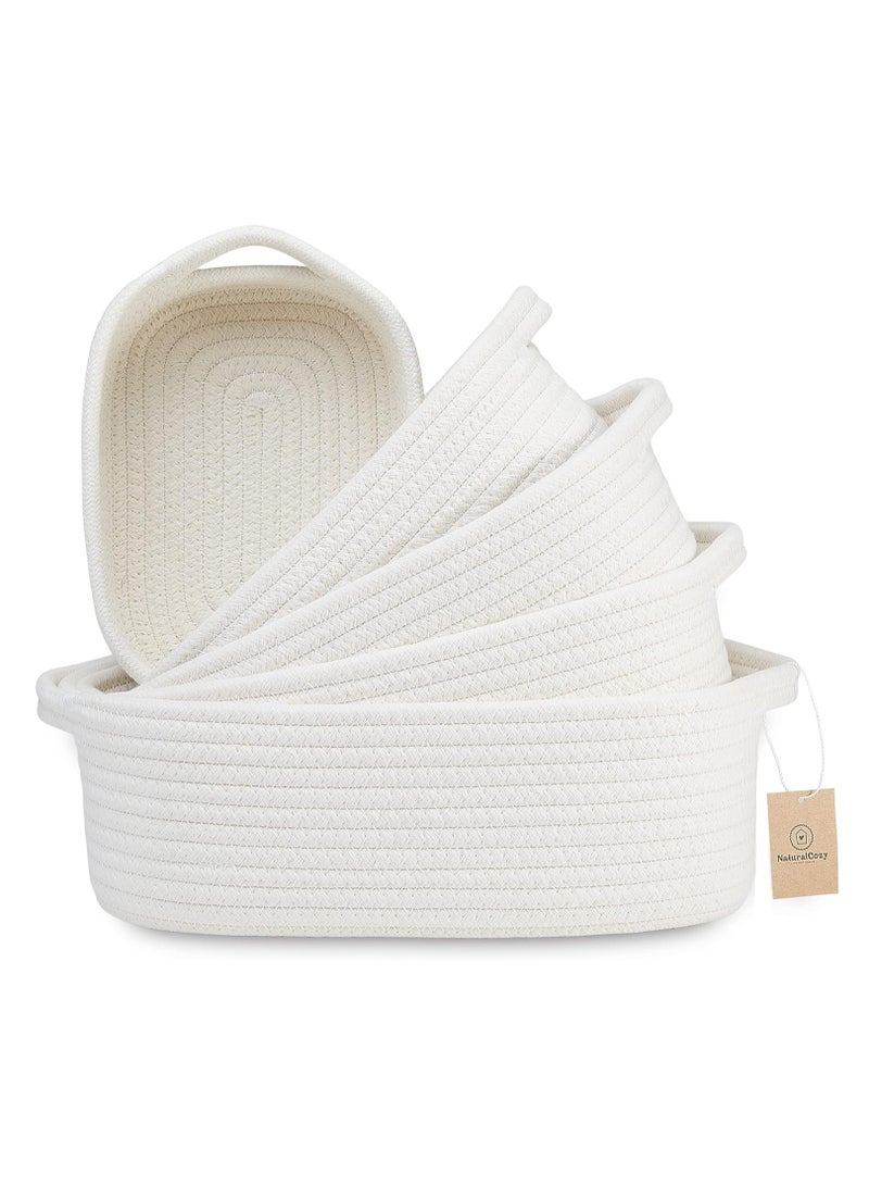 DUNISO 5 Pack Rectangle Storage Basket Set, Natural Cotton Rope Woven Baskets For Organizing, Small Basket, Bathroom Organization Bin, For Storage Sundries, Dog Toy, Cat Toy (White) - Image 1