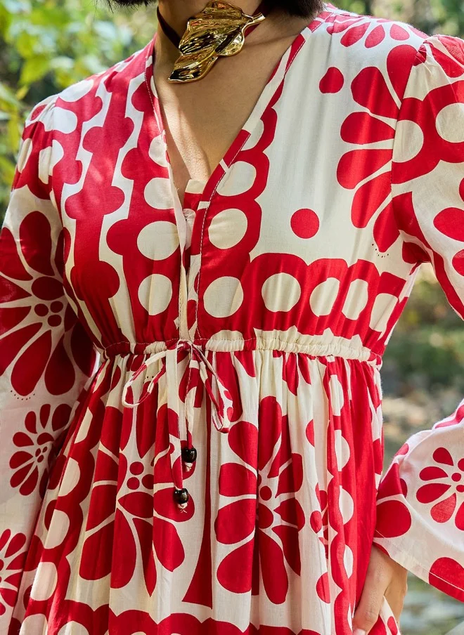 ساسافراس Floral Print Flared Sleeve Maxi Dress for Women