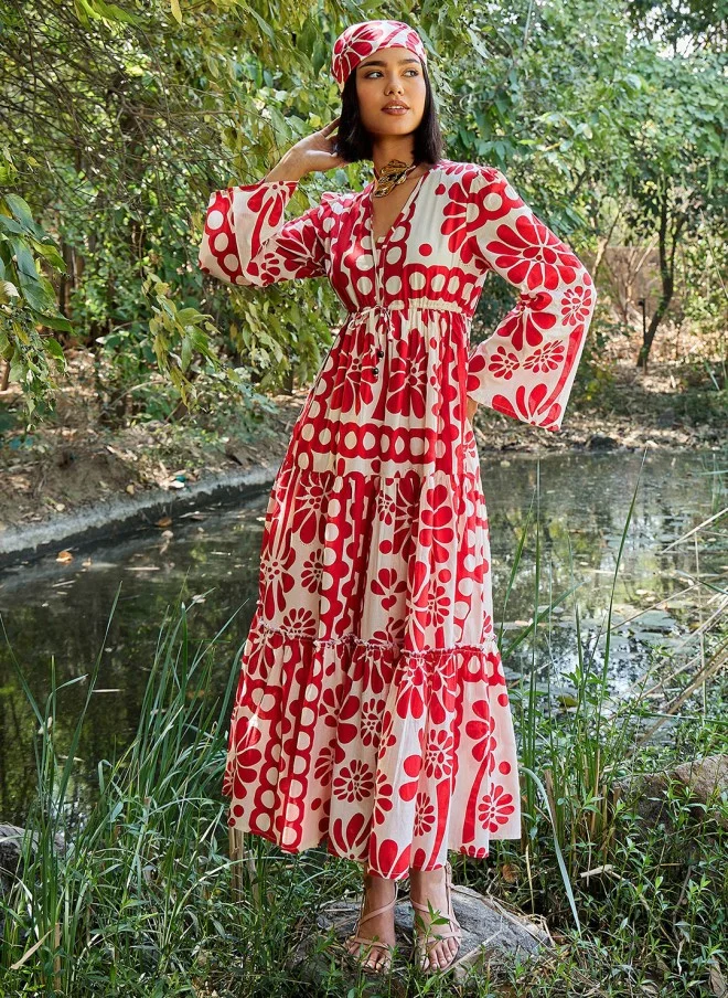 ساسافراس Floral Print Flared Sleeve Maxi Dress for Women