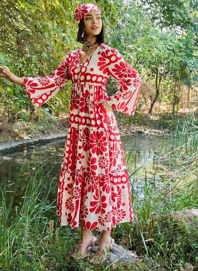 ساسافراس Floral Print Flared Sleeve Maxi Dress for Women