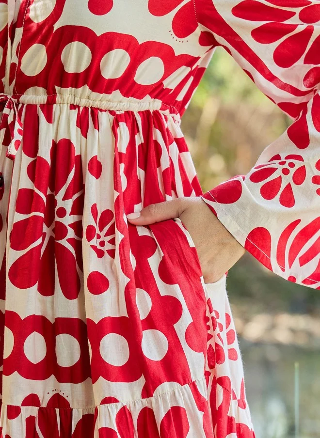 ساسافراس Floral Print Flared Sleeve Maxi Dress for Women