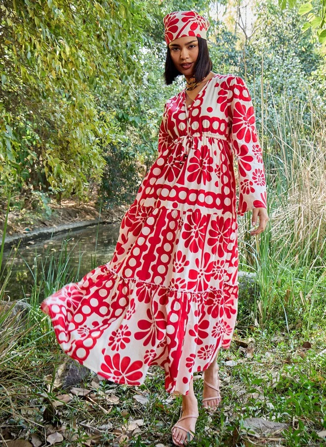 ساسافراس Floral Print Flared Sleeve Maxi Dress for Women