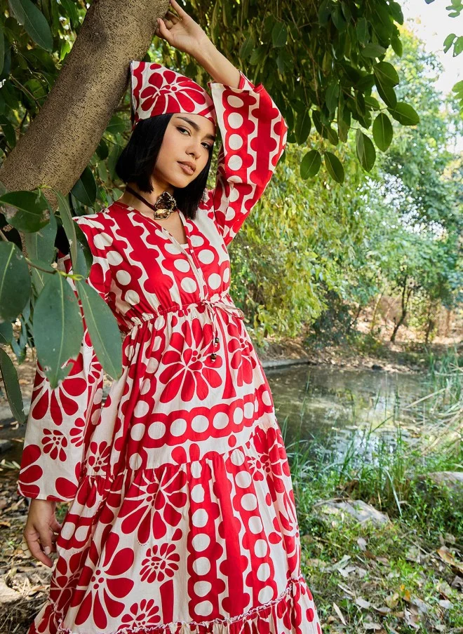 ساسافراس Floral Print Flared Sleeve Maxi Dress for Women