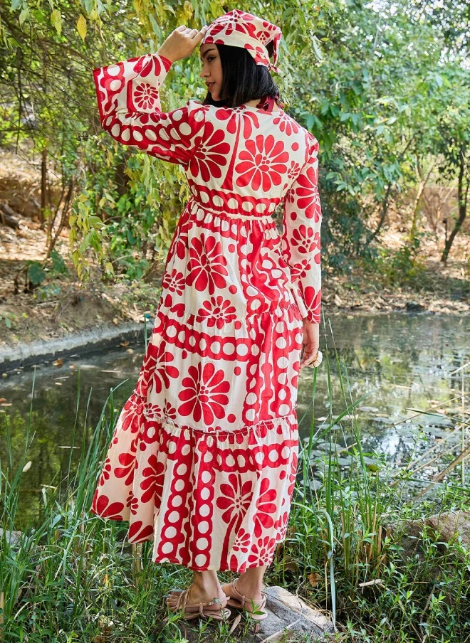 ساسافراس Floral Print Flared Sleeve Maxi Dress for Women