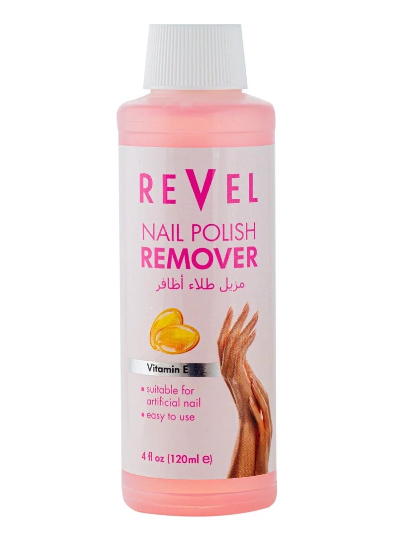 Revel مزيل طلاء الأظافر بفيتامين إي من ريفيل بيوتي كير، 120 مل، وردي، سهل الاستخدام، مزيل طلاء الأظافر بالأصابع - Image 1