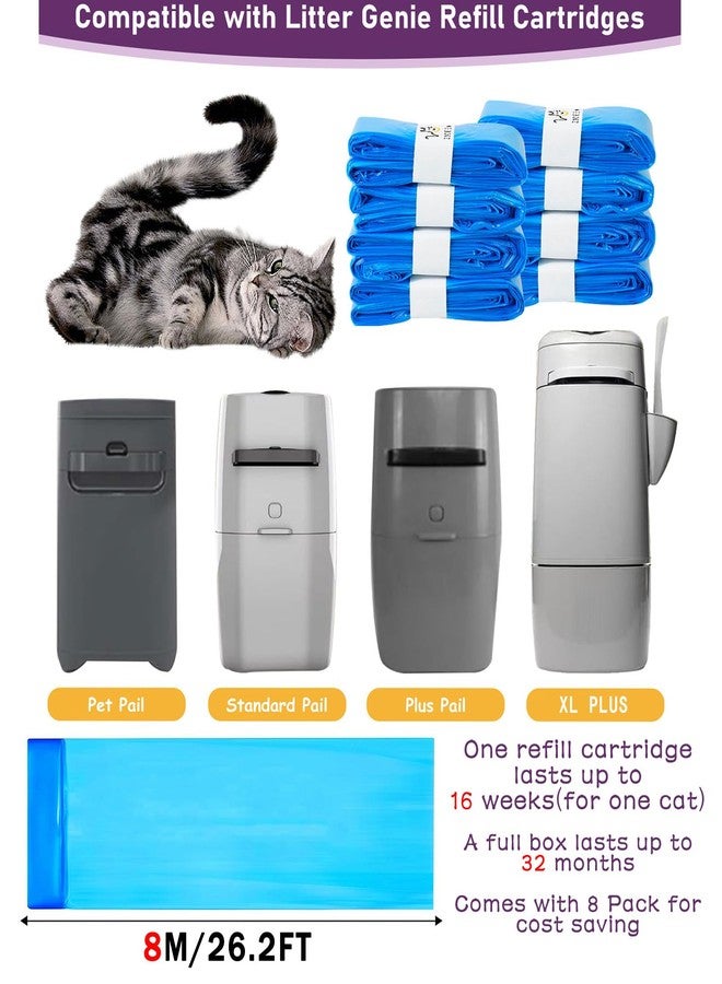 أكياس إعادة تعبئة رمل القطط بطول 26.2 قدم، متوافقة مع Litter Genie Plus/Standard/Style/Pet Pail، طول إضافي 80%، مدة استخدام 32 شهرًا، أكياس إعادة تعبئة رمل فائقة التحكم في الروائح، عبوة من 8 أكياس (الخرطوشة غير متضمنة). - Image 3
