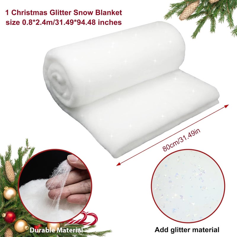 Apragaz Apragaz Christmas Glitter Snow Blanket Fake Snow Blanket Roll Indoor Decoration Artificial Snow Blankets Set for Winter Wonderland Christmas Village Wall Tree Xmas Backdrop Party Decor 08 24M - Image 2